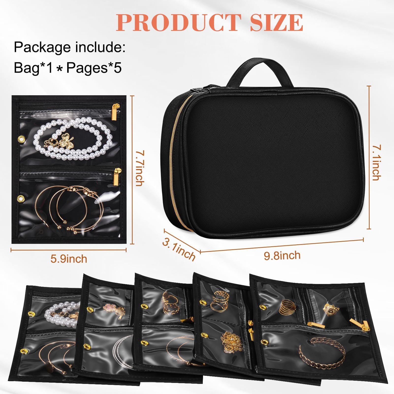 Travel Jewelry Organizer for Women, Detachable Pouches, Tangle-Free, Black