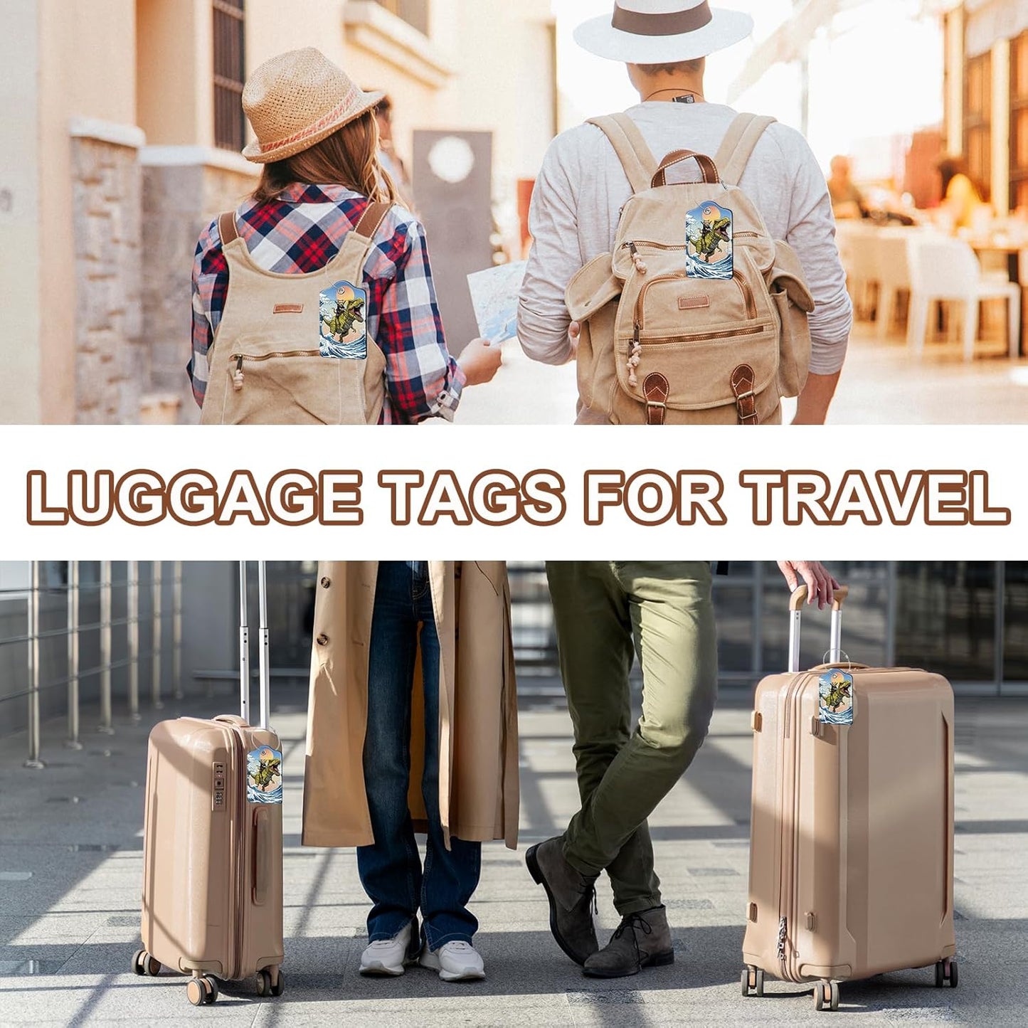 2 Pack Funny Cat Luggage Tags for Suitcases, Leather Luggage Tags Cute, Privacy Cover ID Label with Stainless Steel Loop & Address Card, Funny Cat Bag Tag Travel Accessories for Suitcases