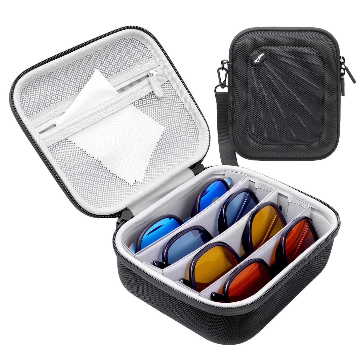 Portable Travel Sunglasses Organizer Case for 4 Pairs glasses for Men Women