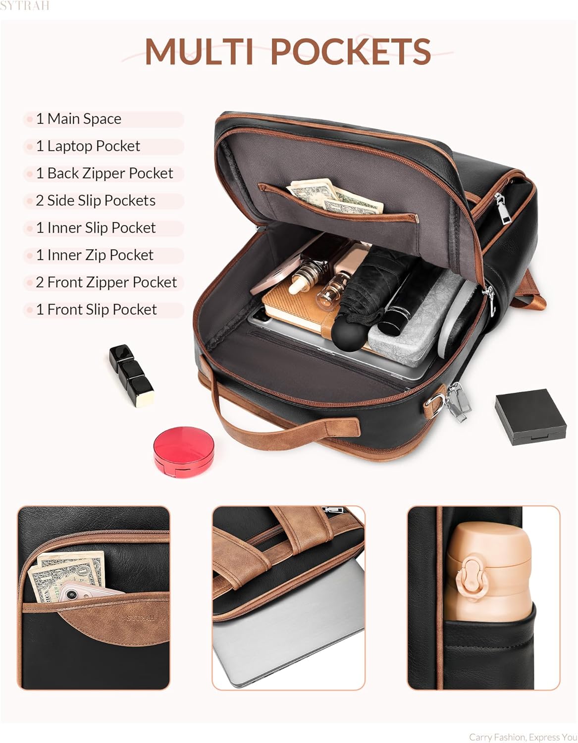 Leather Laptop Backpack, 15.6 Inch Business Computer Bag, Designer College Backpack Travel Backpack