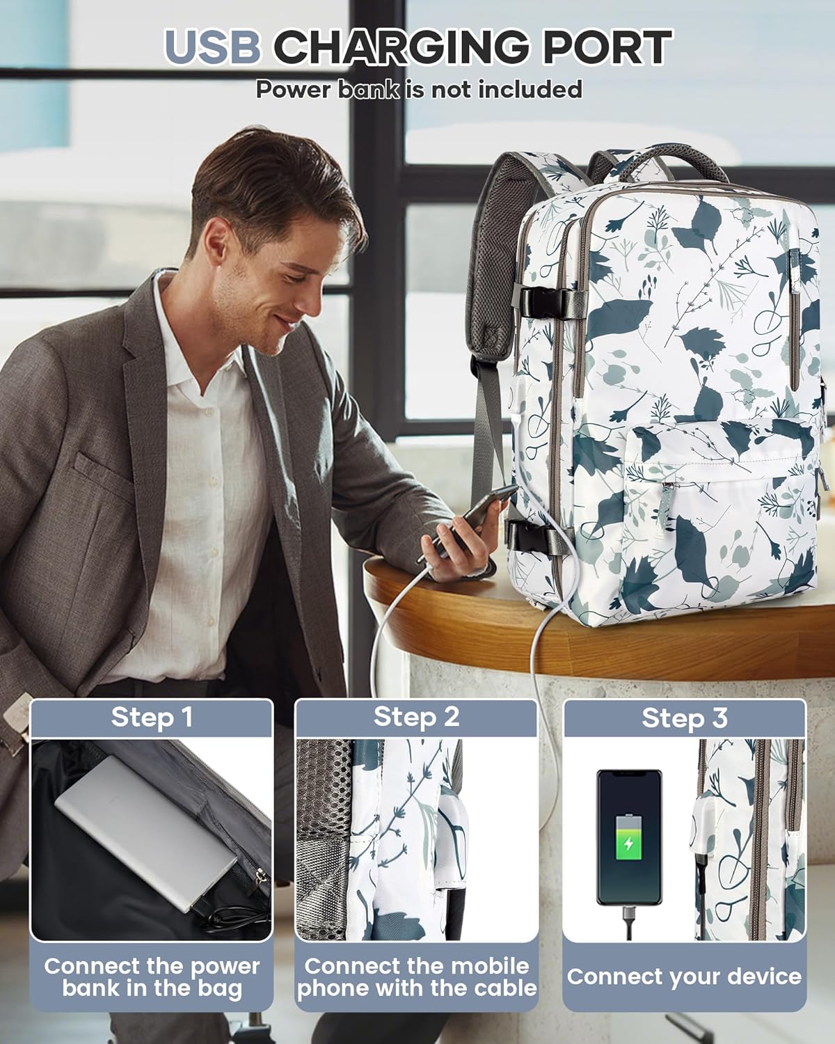 WONHOX Large Travel Backpack Carry on Flight Approved Laptop Work Business Backpack for Women Men Mochila de Viaje