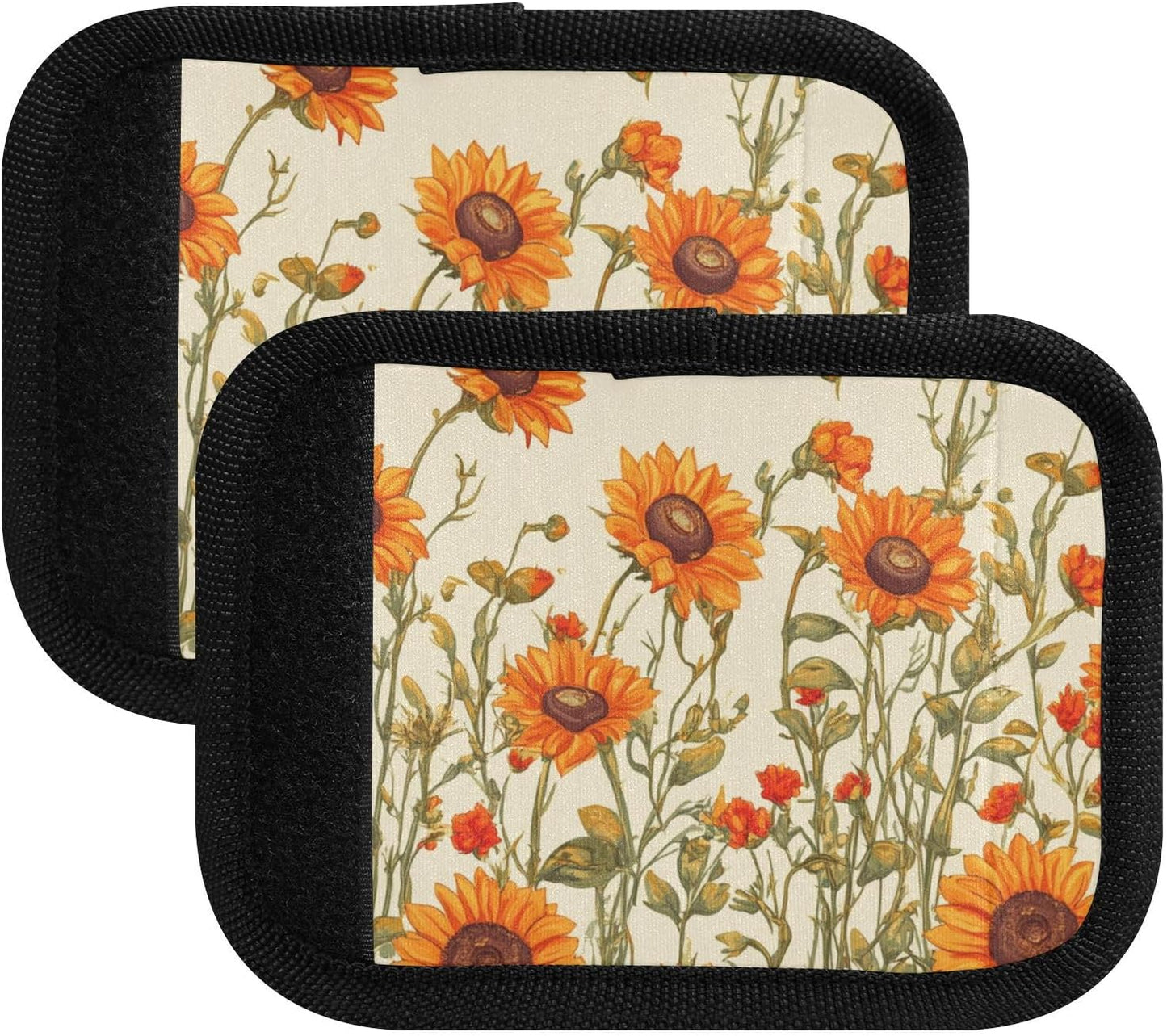 Sunflowers Bushes and Poppy Flowers Beige 4 Pack Luggage Handle Wraps Covers for Suitcase Identifiers Bag Tags Travel Accessories