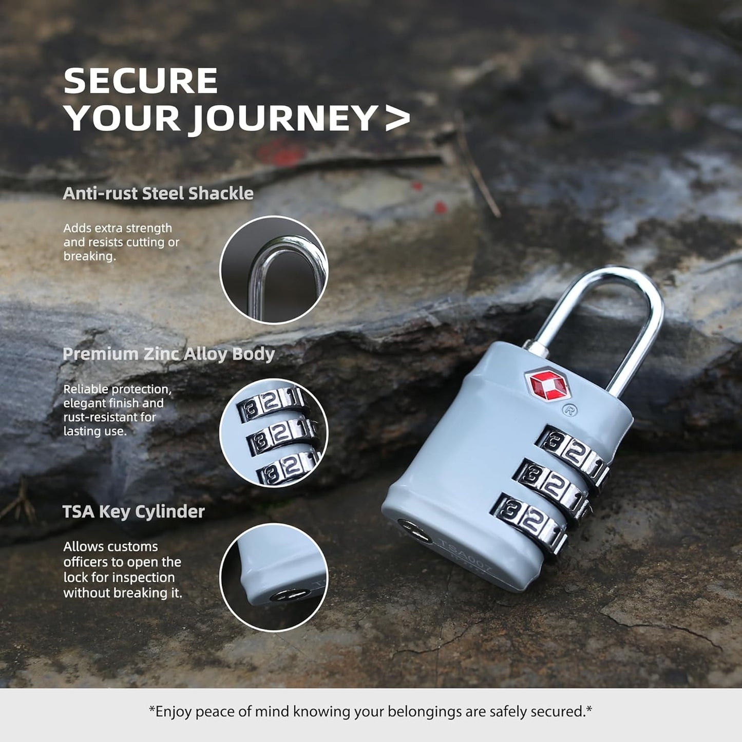 Luggage Locks TSA Approved 2 Pack, Combo Lock for Gym Locker, Small Combination Padlock, Padlock with Code for Travel Essentials, Suitcase, Zipper, Locker, Cabinet, Gun Case, Tool Box