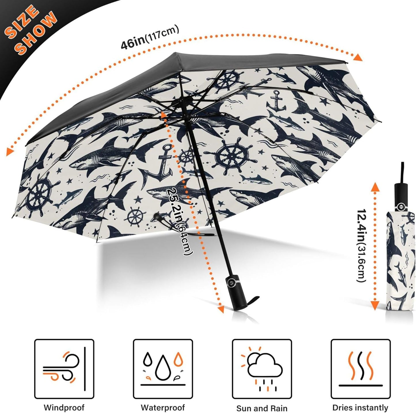 Automatic Folding Umbrella Windproof Strong, UV Protection Compact Black Gothic Moon Spider Webs and Bats Sun Rain Sun Rain Travel Umbrellas for Women Men