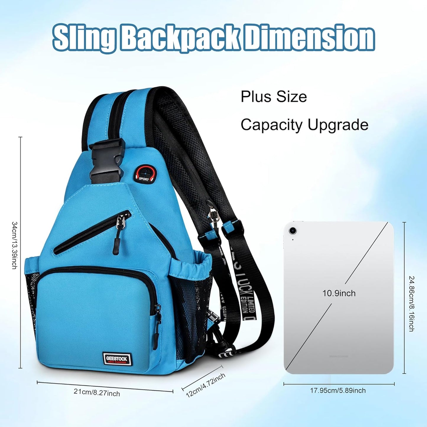 Sling Bag for Women Man, Convertible Sling Backpack with Convertible Shoulder Strap Casual Backpack Daypack for Travel, Hiking and Daily Commute, (Blue, Large)