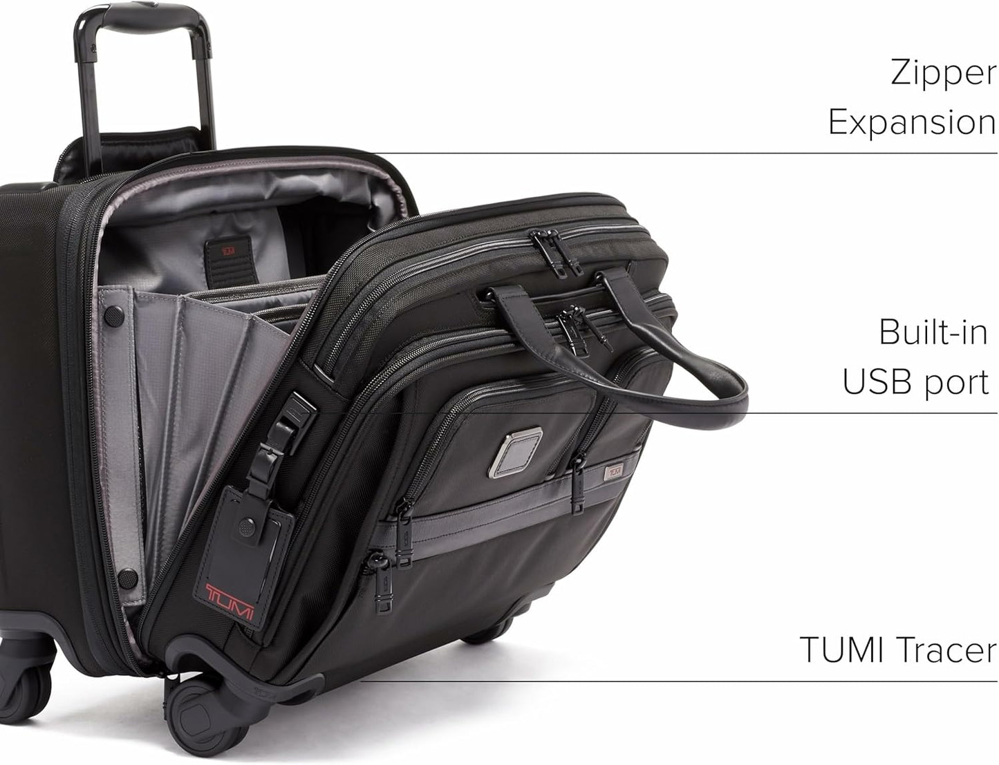 TUMI - Alpha Deluxe 4 Wheeled Laptop Case Brief - Laptop Bag with Wheels - Travel Briefcase with