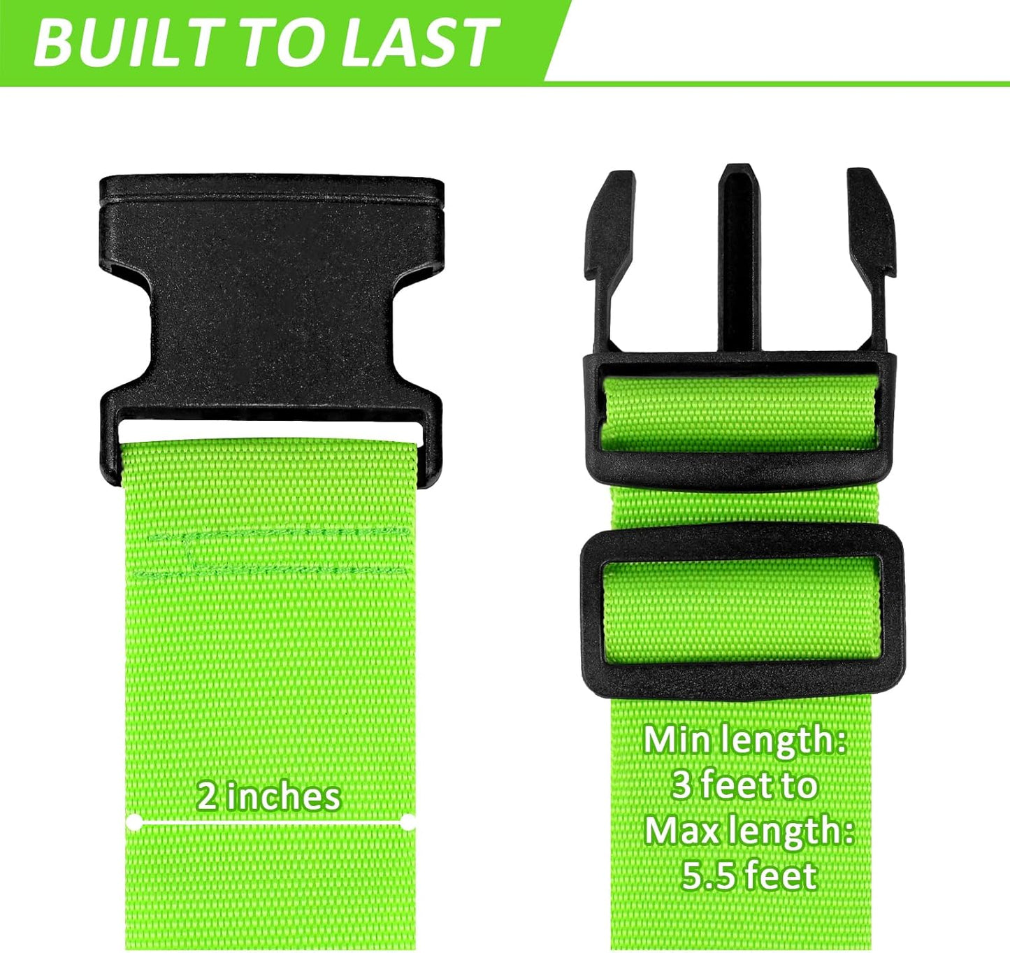 vivinin 4 Pack Luggage Straps, Luggage Belt with Buckle Closure, Adjustable Luggage Belt for Travel Bag Closure, Luggage Security (Neon Green)