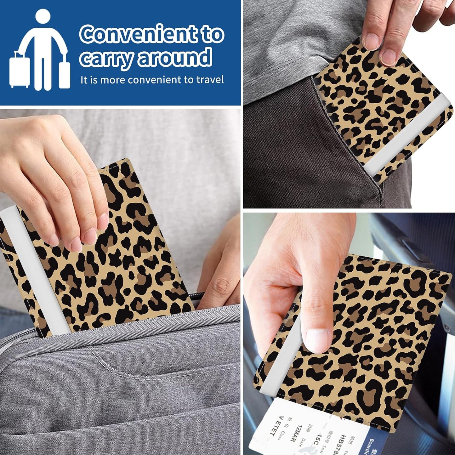 Passport Holder for Travel Essentials, Leather RFID Blocking Passport Wallet Cover Case, Cute Passport Book Holders for Women and Men Luxury Brown Leopard