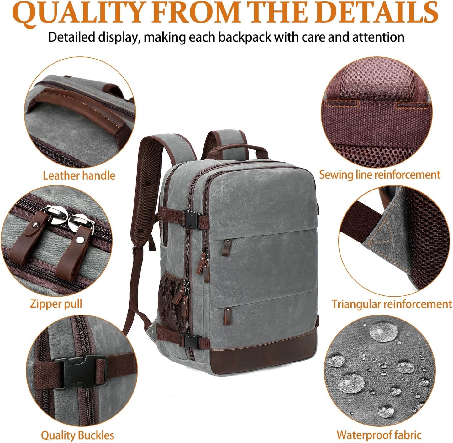 Travel Backpack for Men Carry On Backpack Flight Approved Personal Item Backpack, 18.4 inch Laptop Backpack Casual Daypack Weekender Business Hiking Backpack, Gray