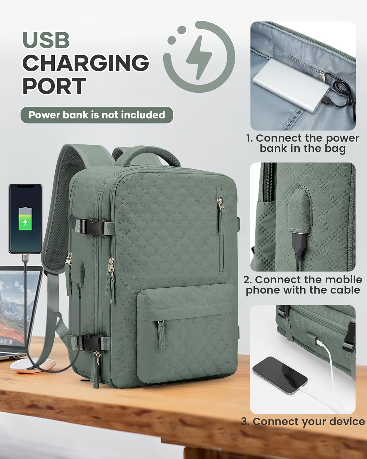 Travel Vacuum Storage Backpack with Air Pump Vacuum Seal Compression Space Saver Bags Clothing Vacpack 18x14x8 inches Travel Bag Carry on Personal item Laptop Work Backpacks Women DarkGreen