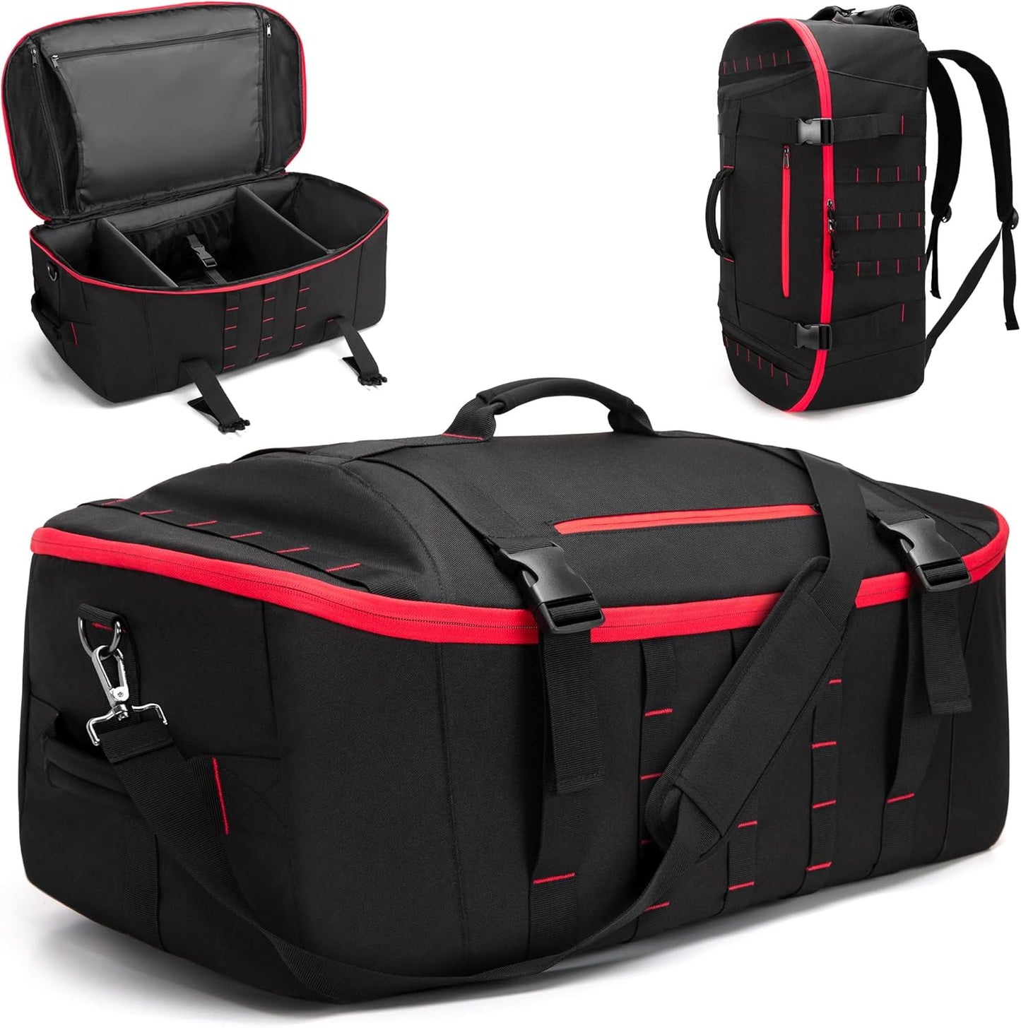 65L Tactical Duffle Bag Gym Bag with Backpack Straps, Wet Pocket and Detachable Dividers, Duffle