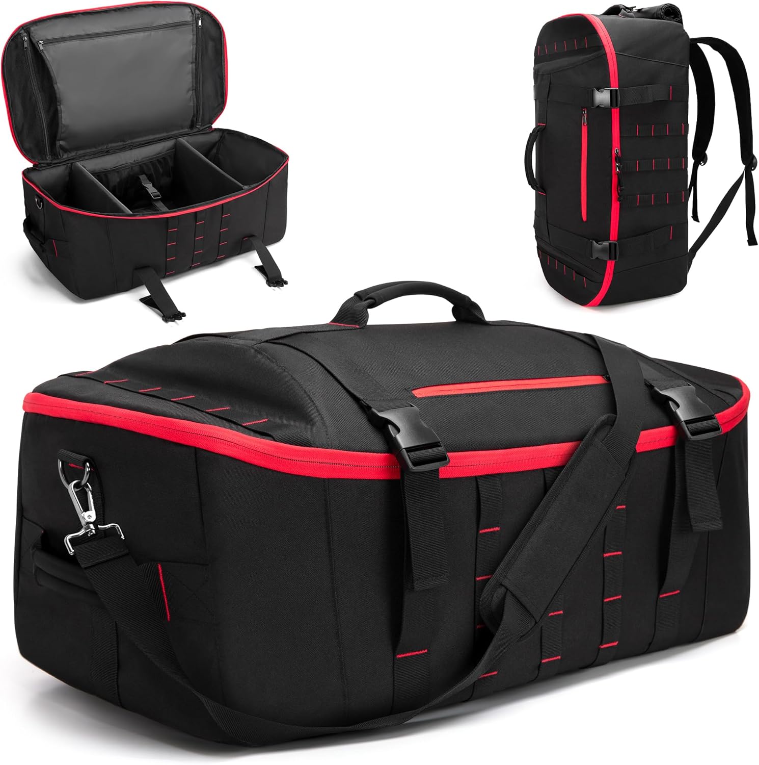 65L Tactical Duffle Bag Gym Bag with Backpack Straps, Wet Pocket and Detachable Dividers, Duffle