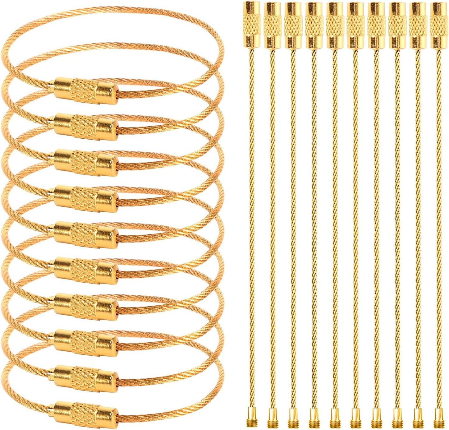Stainless Steel Wire Keychains Aircraft Cable Cable (20 PCS Gold)