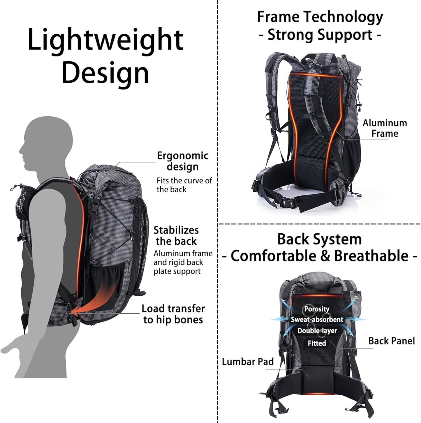 Naturehike Rock-40L/60L+5L Internal Frame Hiking backpacking backpack, Camping Waterproof Bag, Ultralight Outdoor Daypack with Rain Cover for Hiking, Backpacking,Camping Survival(60+5L(updated))