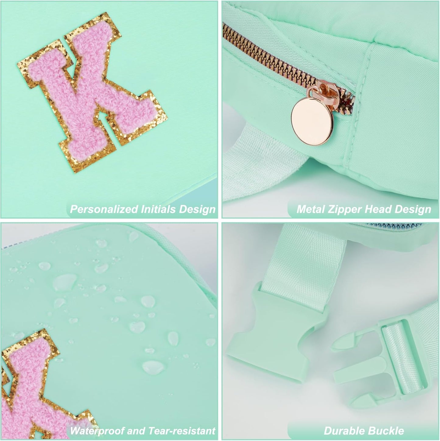 Belt Bag Fanny Pack Crossbody Bags with Initials Letter Patch Cute Stuff Birthday Gifts for Teenager Girls Trendy Stuff for Teens | Light Green,K