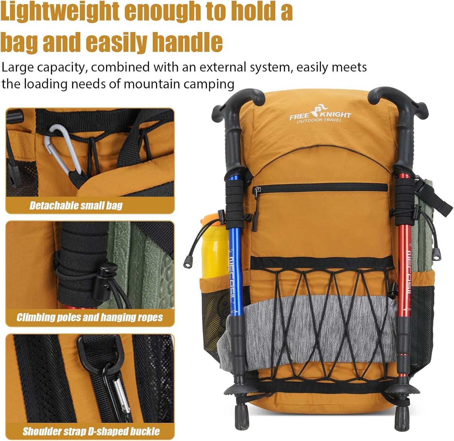 Bseash 30L Lightweight Hiking Backpack, Outdoor Sport Waterproof Travel Bag Daypack for Cycling Climbing Skiing (Yellow)