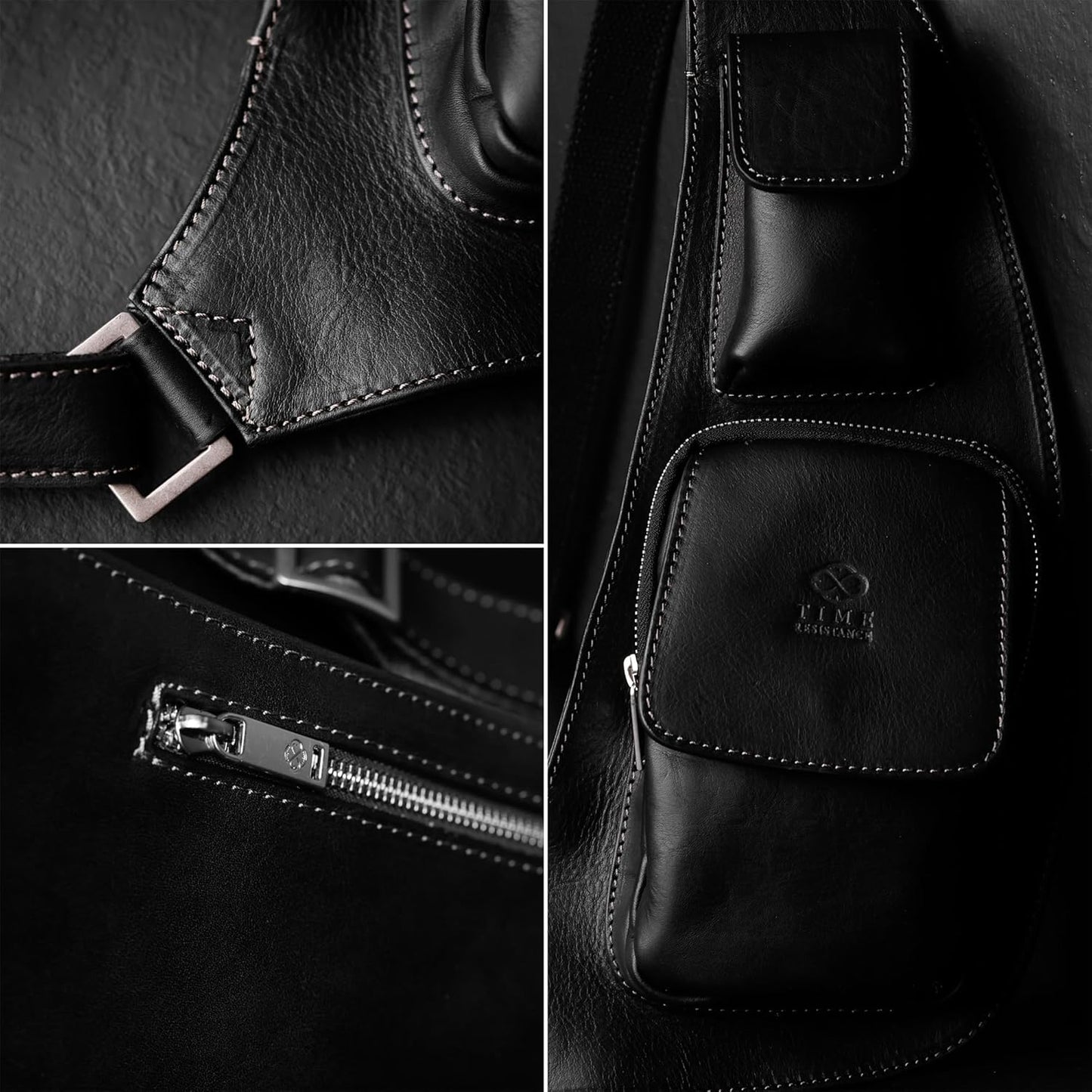 Time Resistance Leather Sling Bag - Crossbody Bag - Messenger Bag for Men and Women - Handmade Shoulder Bag Backpack