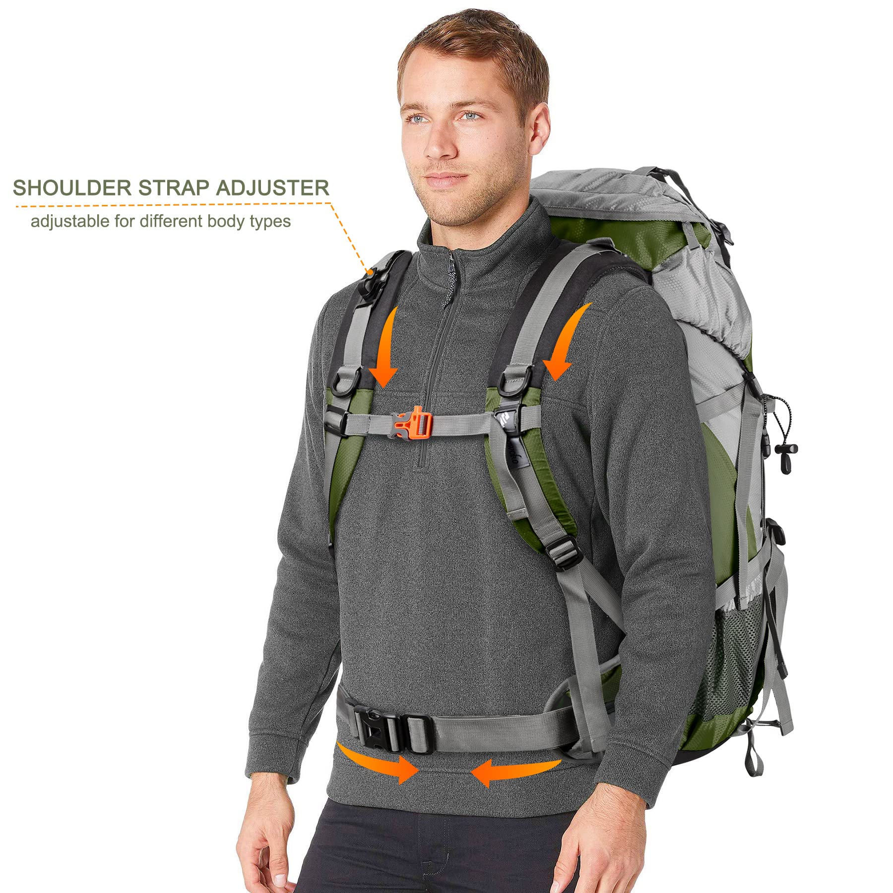 Loowoko 50L Hiking Backpack with Rain Cover for Both Men and Women