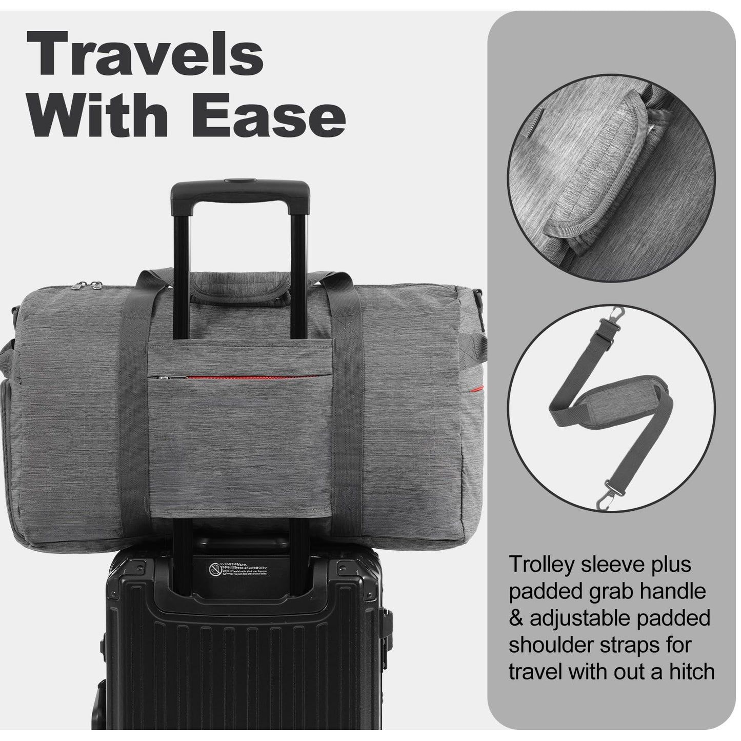Canway 65L Foldable Duffle Bag with Shoes Compartment, Water-Resistant Packable Travel Duffel for