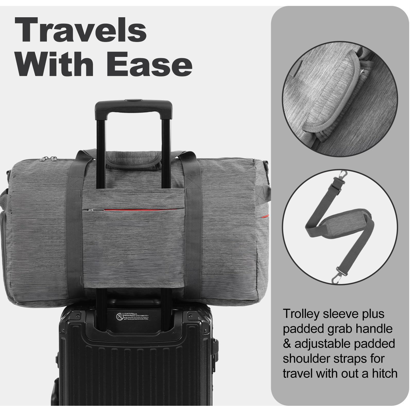 Canway 65L Foldable Duffle Bag with Shoes Compartment, Water-Resistant Packable Travel Duffel for