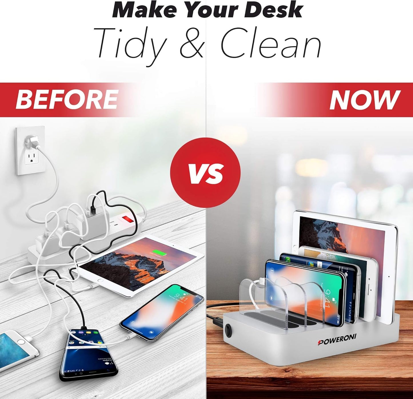 USB Charging Dock - 6-Port - Fast Charging Station for Multiple Devices Apple - Multi Device Charger Station for Apple iPad iPhone and Android Cell Phone and Tablet