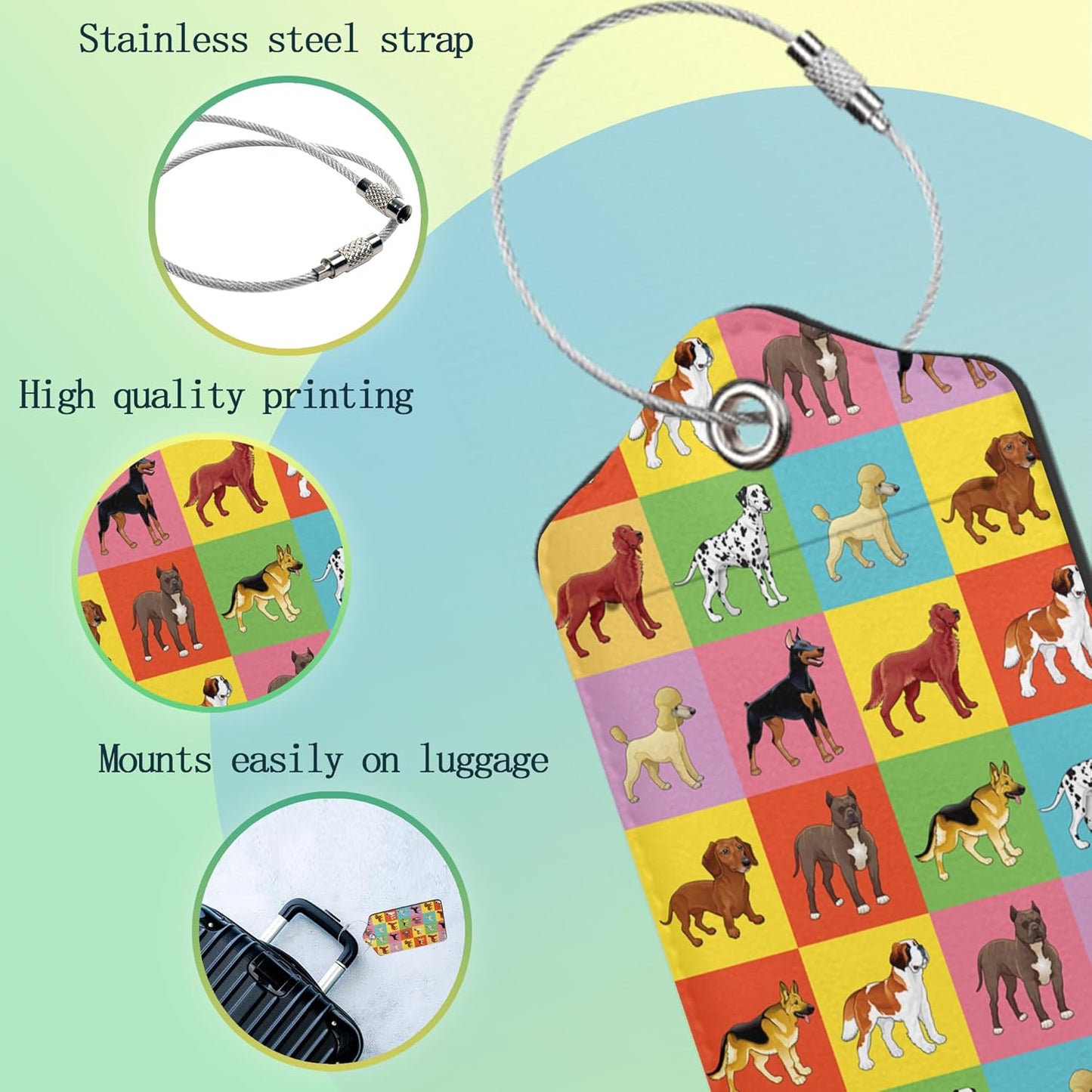 Luggage Tags for Suitcase,2 Pack Cute Dogs Luggage Tag Colorful Cartoon Leather Privacy Cover ID Label with Stainless Steel Loop for Women Men Kids Girls Travel