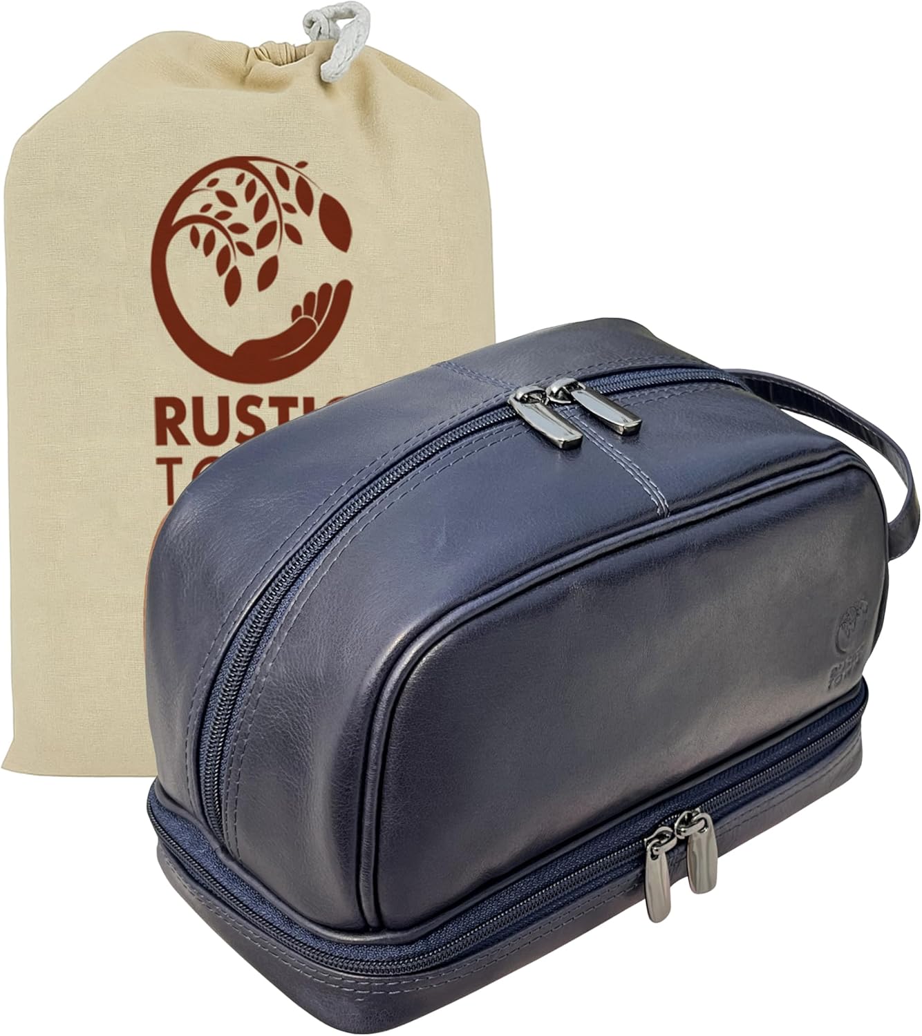 RUSTIC TOWN Leather Toiletry Bag - Waterproof Ditty Kit for Men and Women, Travel Organizer for Full-Size Essentials, TSA Approved