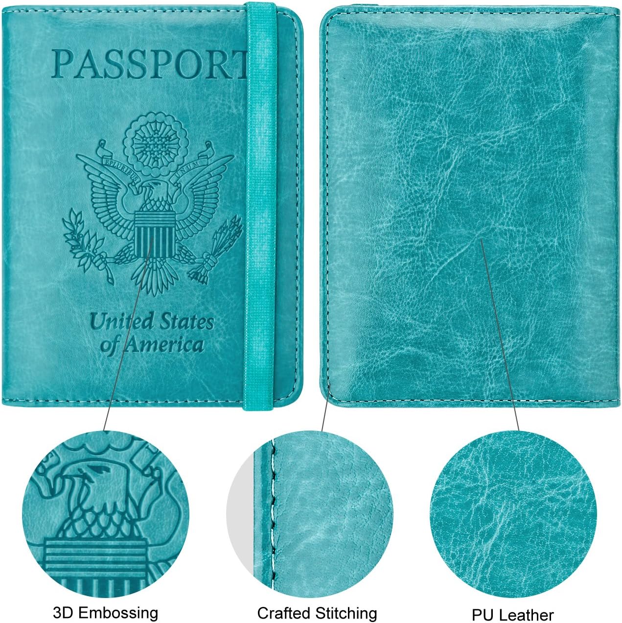 WALNEW Passport Holder for Travel, RFID Passport Cover Wallet for Women Men, PU Leather Passport Book Card Holder Case with Pen, Travelling Essentials for Flying (Elastic Band Closure, AA-Brown+Blue)