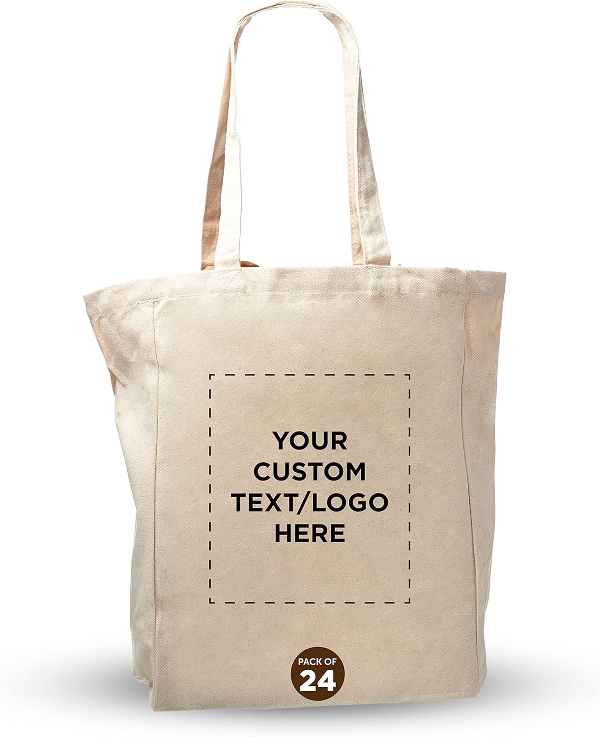 DISCOUNT PROMOS Custom Cotton Canvas Tote Bags Set of 100 - Personalized, Reusable, Perfect for Grocery, Promotions, Branding - Natural Color, 14.25"X15.5"X5", 10 OZ Cotton