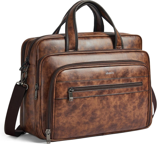 Shrrie Leather Messenger Bag for Men&Women 17 Inch Leather Laptop Bag,Water-Resistant Large Shoulder Satchel Office,Work