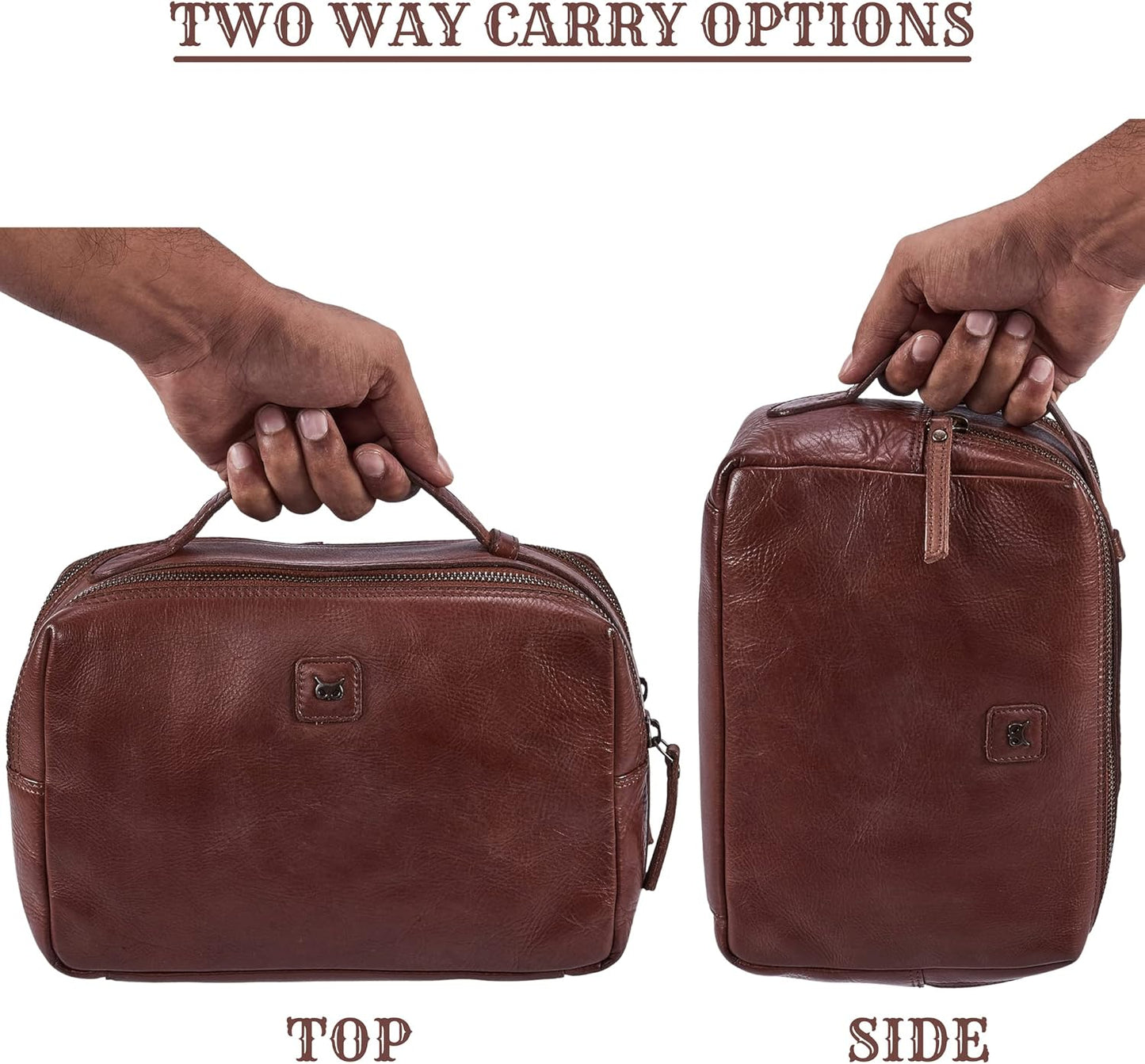 Real Leather Toiletry Bag Dopp Kit for Men Women Travel Shaving Pouch Organiser Double Compartment Cosmetic
