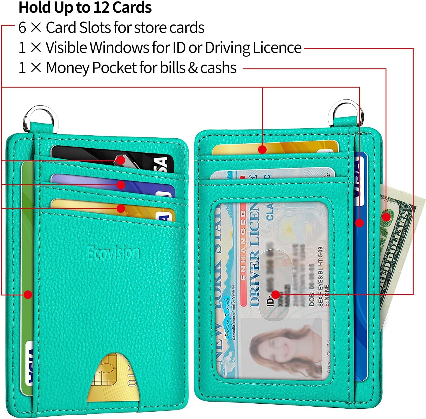 EcoVision Slim Minimalist Front Pocket Wallet, RFID Blocking Credit Card Holder Wallet with Detachable D-Shackle for Men Women