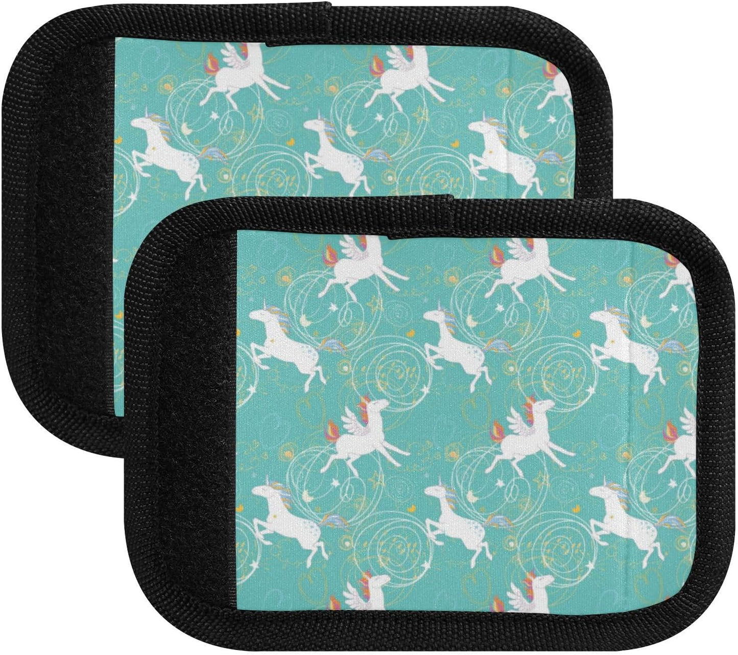 2Pcs Luggage Handle Wrap Suitcase Identifier Handle Covers Tags Soft Travel Bags Luggage Handle Gripper Accessories for Airplane Flying Unicorn Green Line