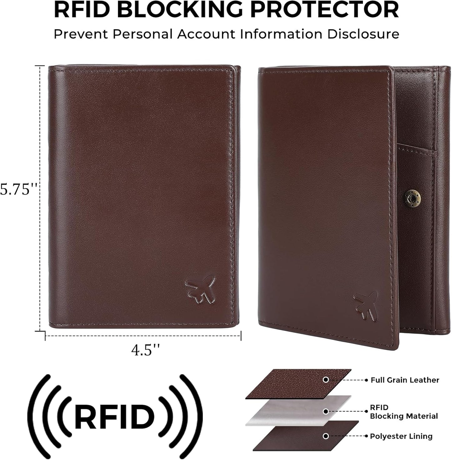 Polare Napa Leather Pilot Wallet Passport Holder RFID Blocking Tri-fold Travel Cover Document