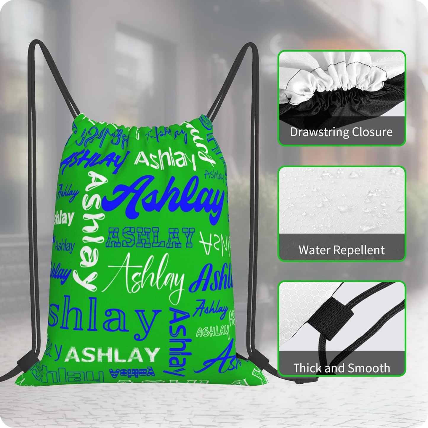 Personalized Drawstring Bag with Your Name Drawstring Backpack for Men Women Small Gym Beach Shopping Sport Yoga Bag (Custom Name-19)