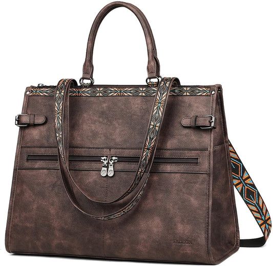 FADEON Laptop Bag for Women Designer PU Leather Large Tote Bags Backpack Purses with 15.6 Laptop Compartment Shoulder Handbag
