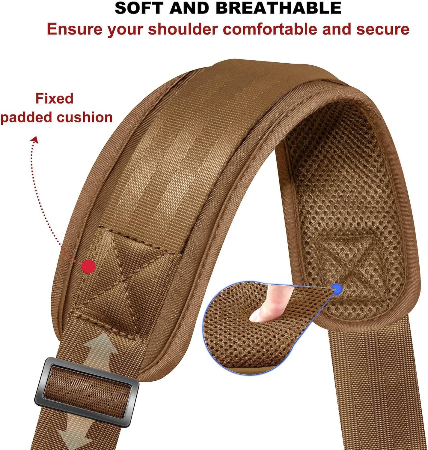 ZINZ Shoulder Strap - 59 Inch Universal Heavy-duty Adjustable Strap with Ultra-thick Fixed Breathable Pad for Laptop, Gym, Camera Bag and More -Khaki