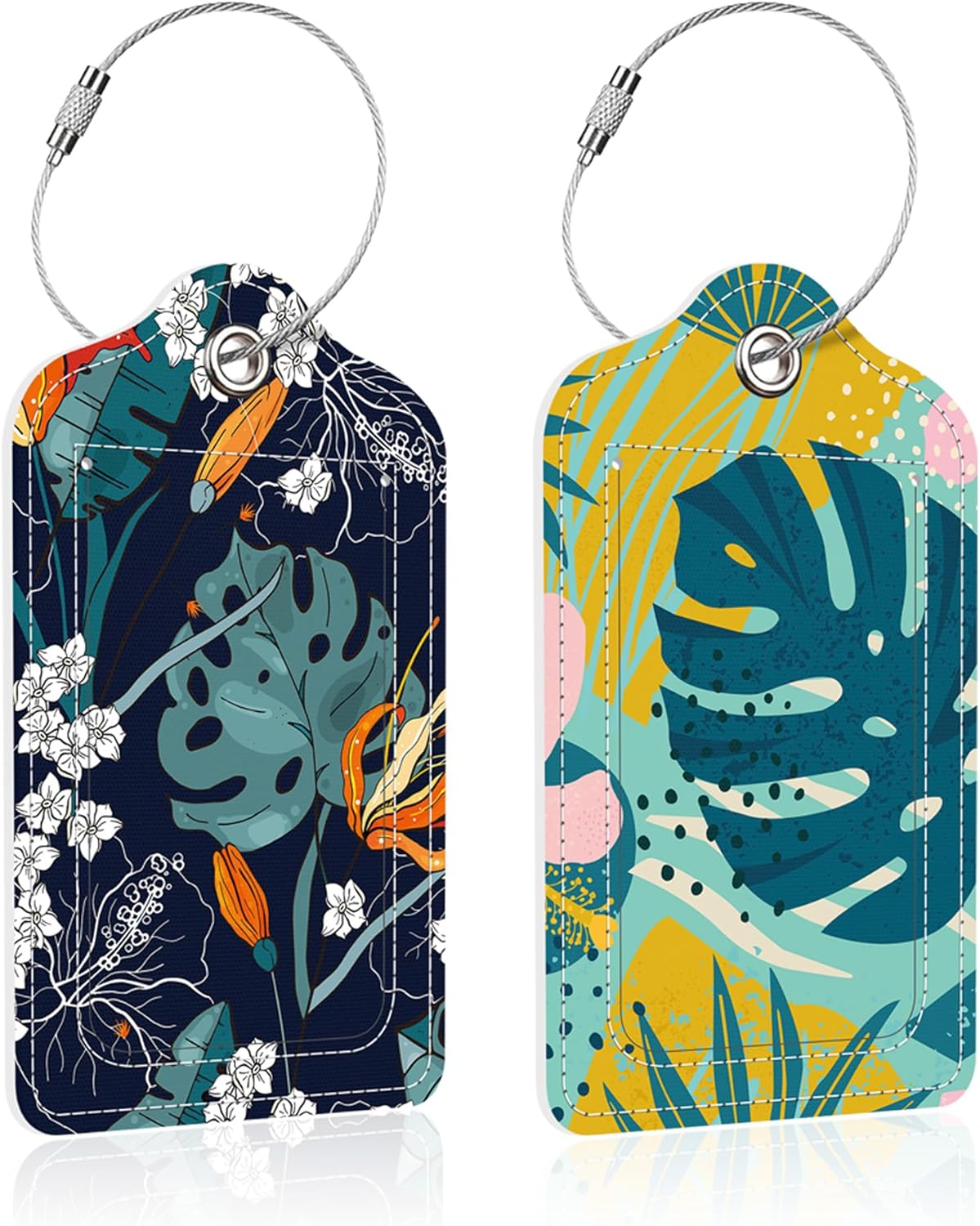 2 Pack Tropical Flowers Luggage Tag for Suitcase,Vintage Flowers PU Leather Suitcase Tags Identifiers with Privacy Name Address Labels and Steel Loop for Women Men Travel