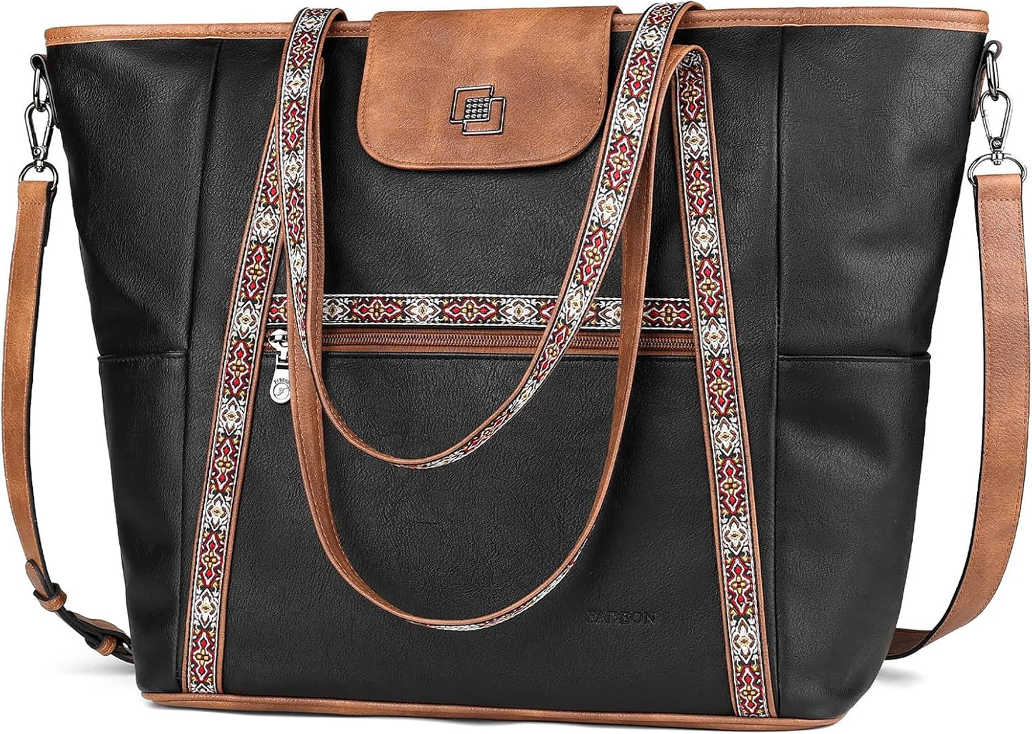 FADEON Large Laptop Tote Bag for Women Designer Leather Laptop Bag Fashion Travel Backpack Purse Shoulder Handbag