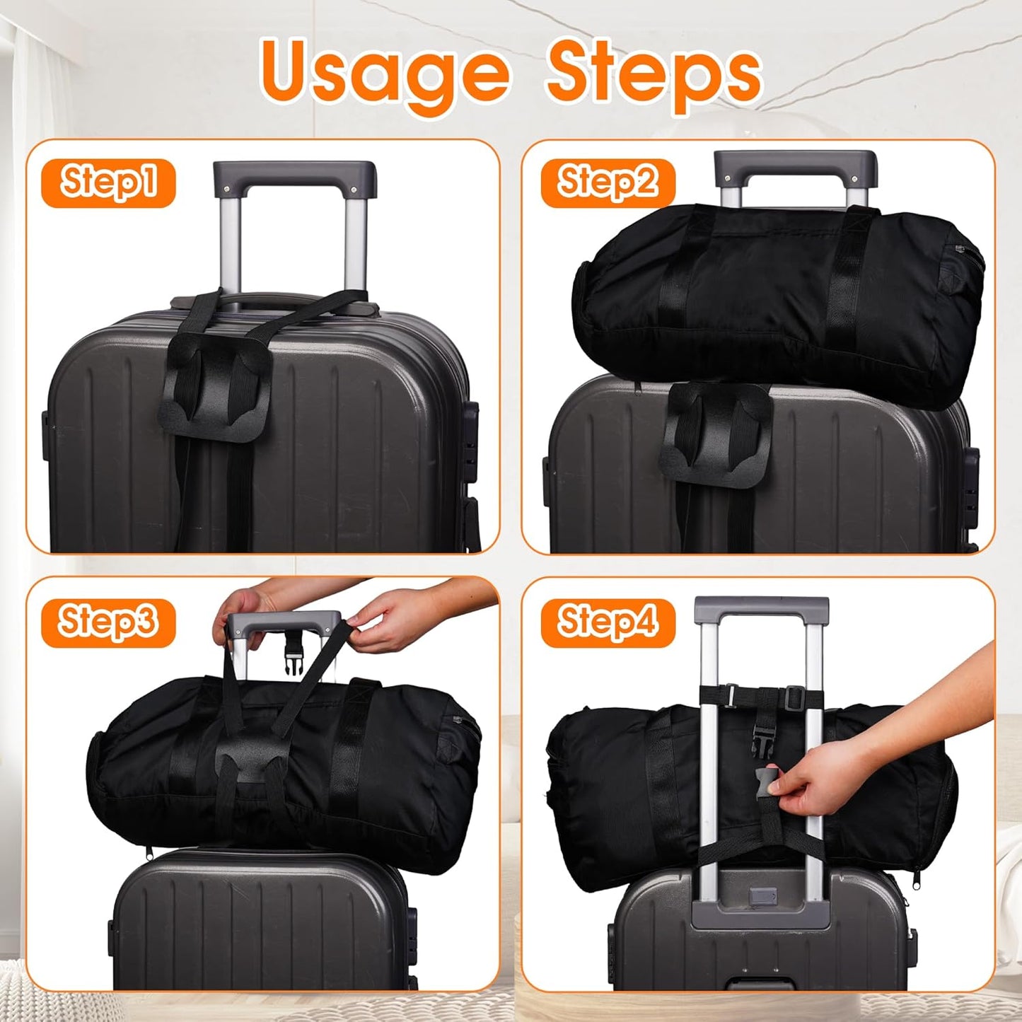Elastic Luggage Strap with Hooks, The Perfect Travel Must-Have Suitcases Companion, Ultimate Luggage Straps for Suitcases,Travel Must-Have for All Adventurers, Stretchable Luggage Straps(1Black)
