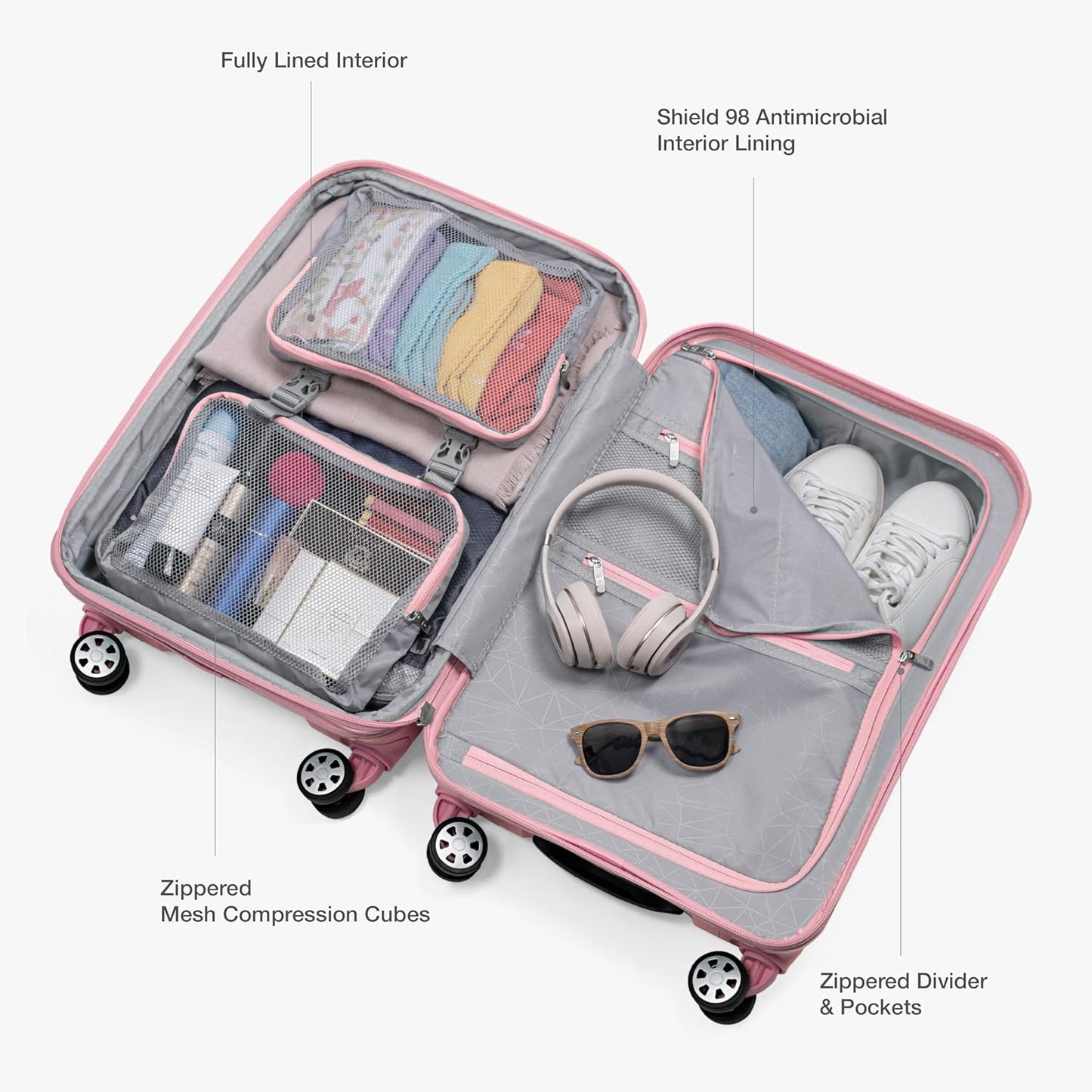 Traveler's Choice Pagosa Indestructible Hardshell Expandable Spinner Luggage, Pink, 30-Inch Large
