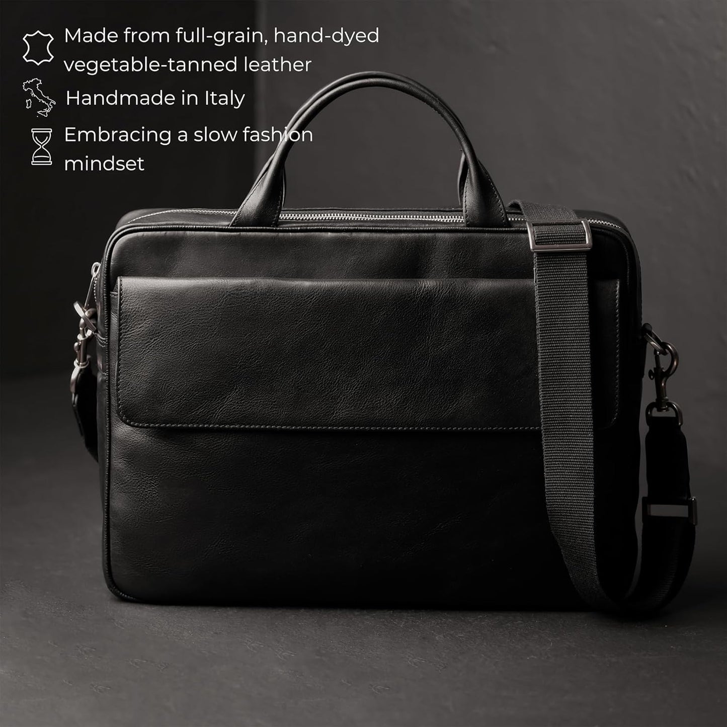 Time Resistance Leather Briefcase - Italian Handmade Leather Laptop Bag - Handbag for Men - Professional Computer Case