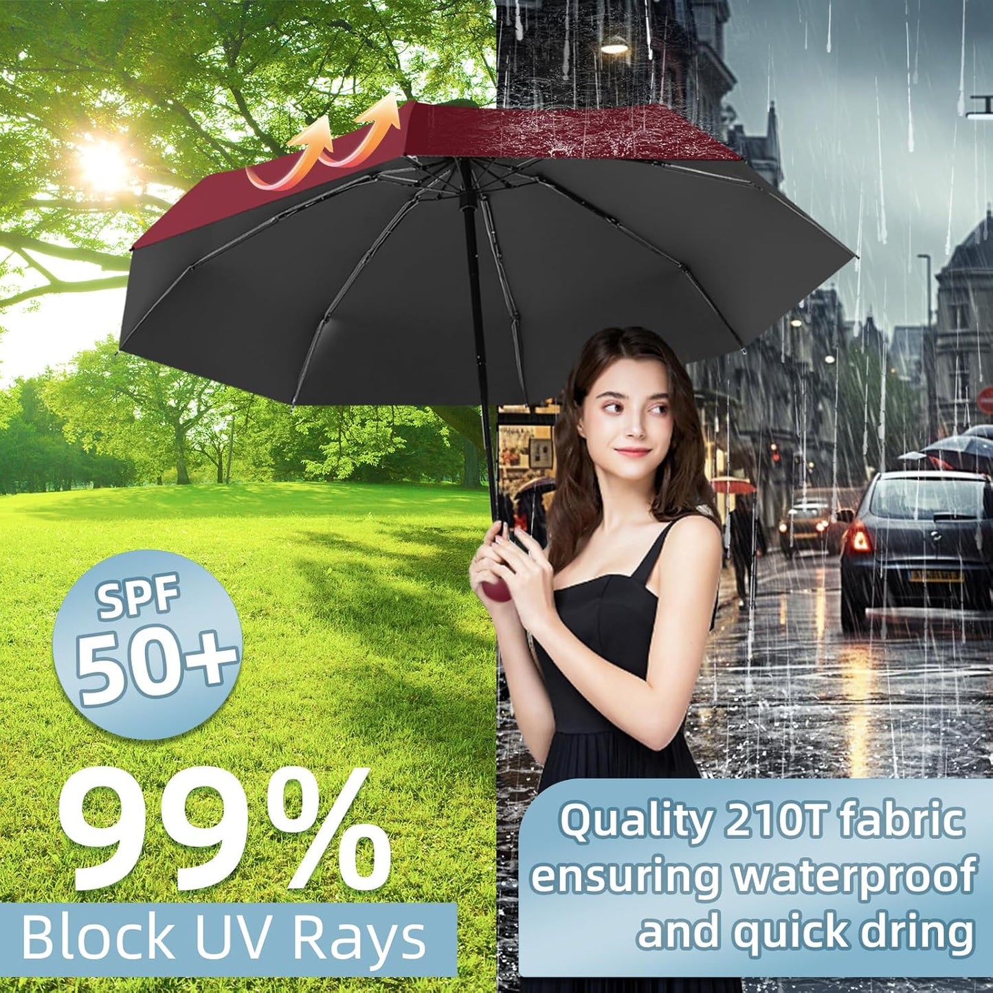 Travel Mini Folding Compact Umbrella with Case, 8 Ribs Lightweight Portable, Small Sun & Rain Pocket Umbrella for Girls and Women