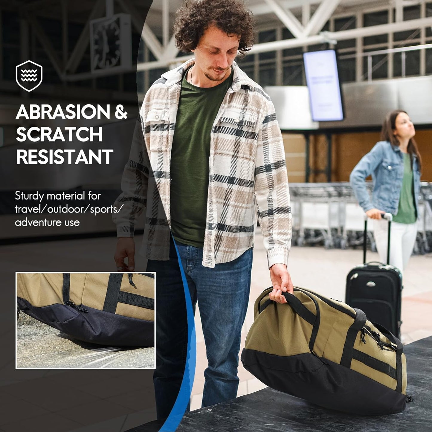 Haimont Large Collapsible Duffle Bag Backpack for Travel, Water-Resistant 60L Weekender Bag with Shoe Pocket, Men & Women, Sports, Traveling, Camping, Outdoor, Brown