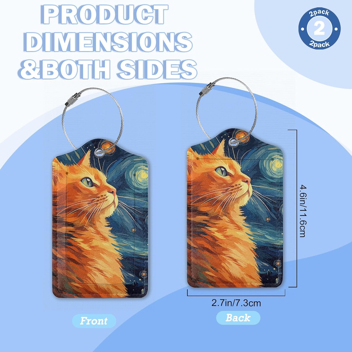 Luggage Tags for Suitcase,2 Pack Cat Starry Night Moon Luggage Tag with Privacy Flap,Name ID Label and Metal Loop for Women Men Teens Travel