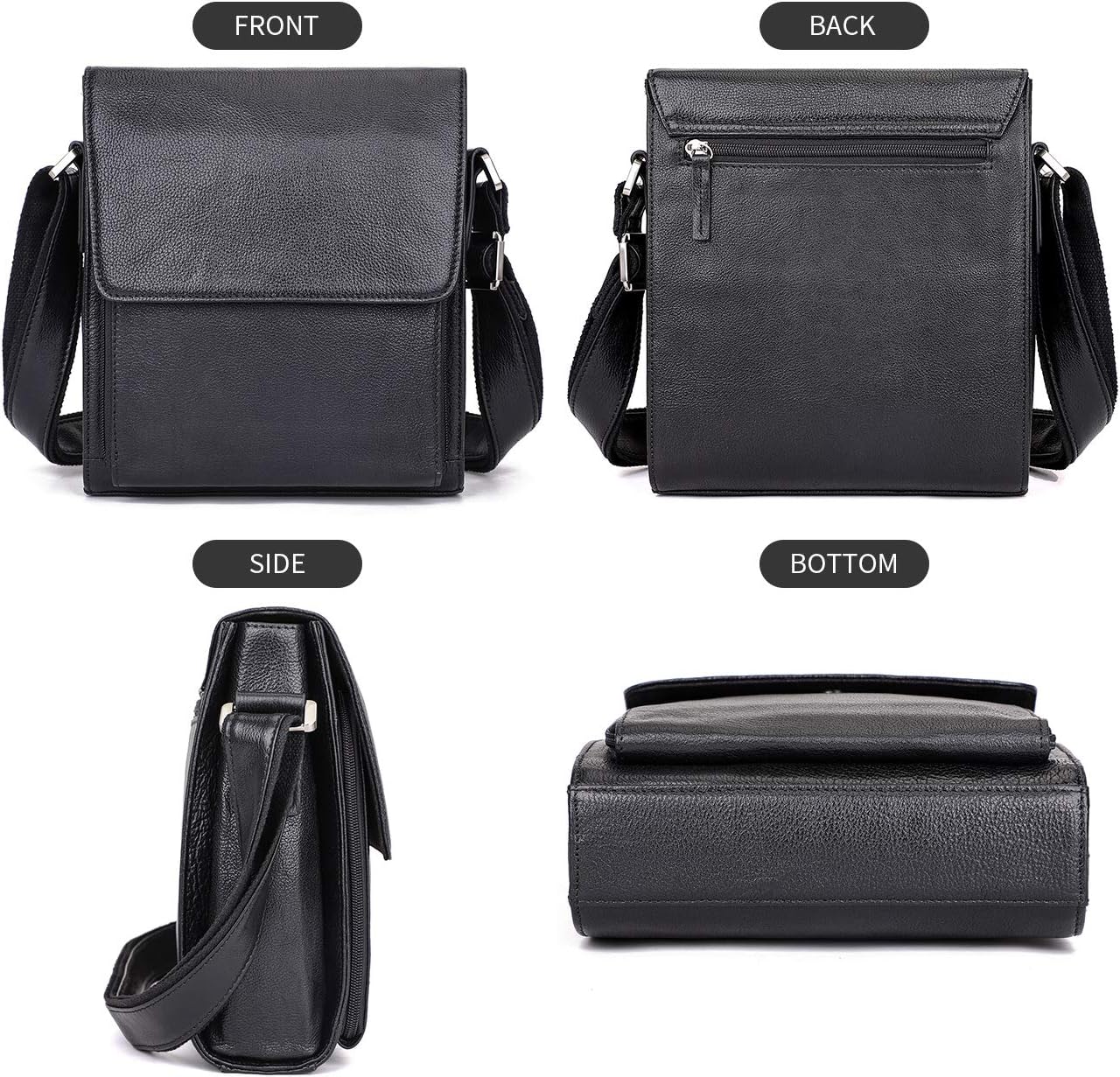 Augus Leather Messenger Crossbody Shoulder Bag for Men Work Business Casual Adjustable straps With YKK Metal Zipper