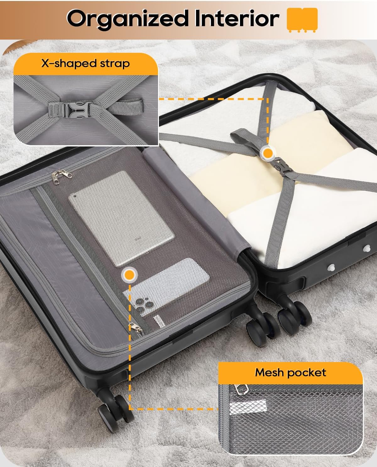 Joyway Carry on Luggage Airline Approved with Front Pocket, Hardside 20 Inch Travel Luggages with