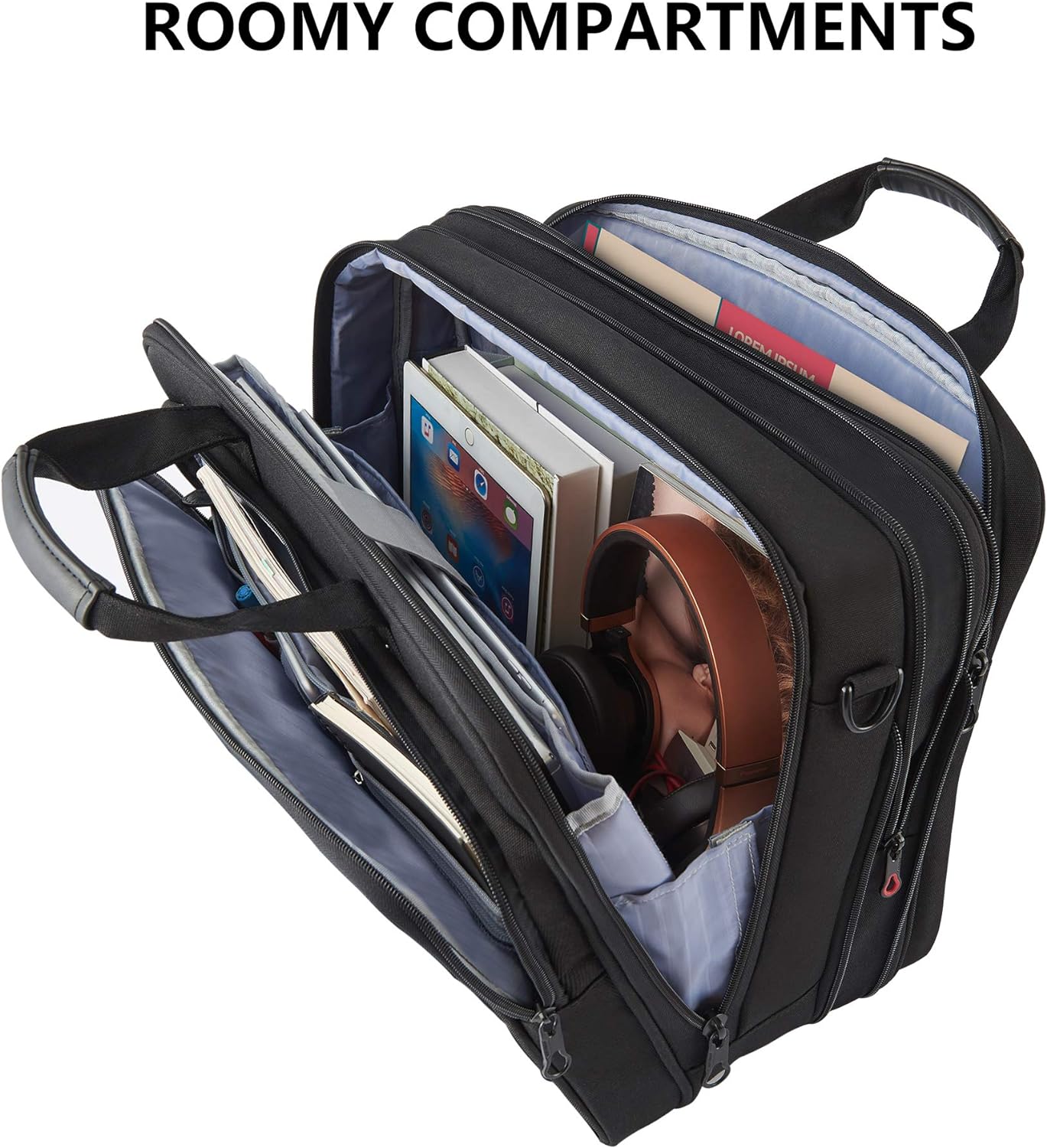 KROSER Laptop Bag Expandable Laptop Briefcase Fits Up to 17.3 Inch Laptop Water-Repellent Shoulder Messenger Bag Computer Bag for Travel/Business/Men/Women-Black