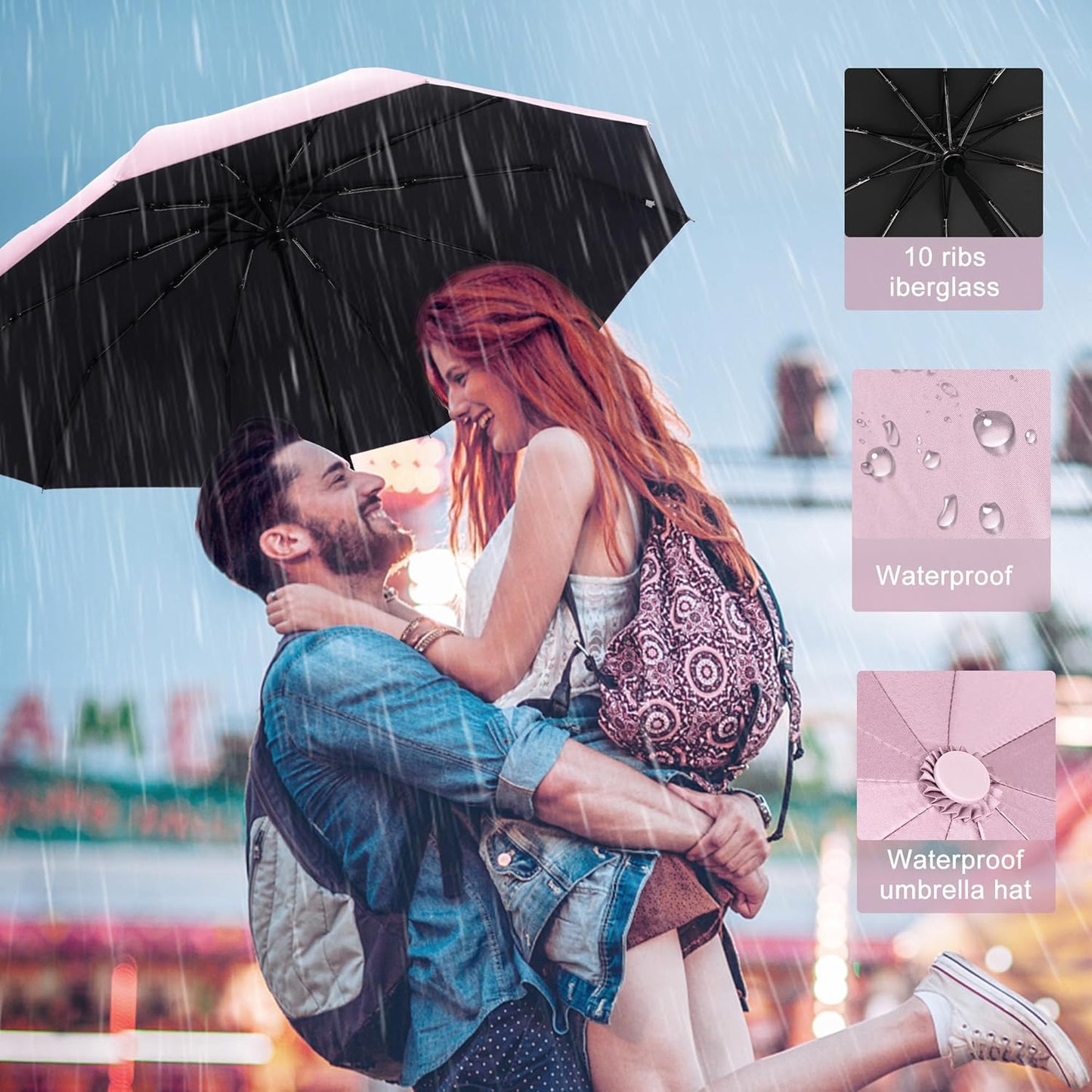 DOFOWOT UV Protection Umbrella for Rain Sun Umbrellas Windproof Anti-Rebound UPF 50+ UV Travel Umbrella Compact for Women Men
