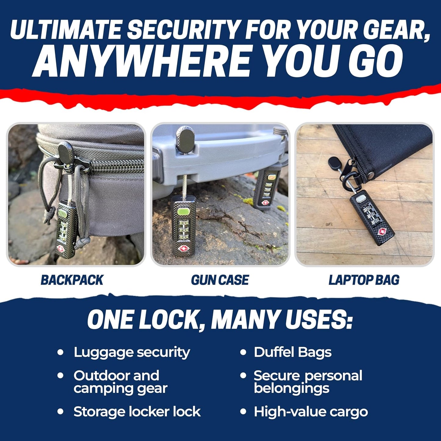 TSA Approved Travel Locks for Luggage, Gym Locker & Guncase - Heavy Duty for Outdoor Tent, Zippered Backpacks Secure Travel Suitcase Locks & More